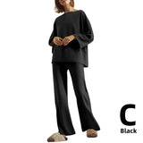 Celmia 2022 Spring 2pcs Knitted Pant Sets Women High Collar 3/4 Sleeve Top Fashion Wide Leg Long Pants Casual Loose Brushed