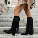 Breakj And Winter New Sharp Tips Sui Knight Boots Coarse And High-Heeling Long Boots Rivet V Mouth High-Bush Martin Boots