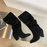 Breakj New 2024 Autumn / Winter 2024 Pointed Tip Full Of Pleated Boots And High Heels With The Same Runway