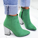 Boots Pointed High Heels Shoes Solid Color Leather Ankle Boots Female Boots Fashion Thick Heel Side Zipper Women