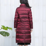 New Women Double Sided Down Long Jacket Winter Turtleneck White Duck Down Coat Double Breasted Warm Parkas Snow