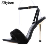2022 New Pink White Women Sandals Sexy Open Toe Furry Fur Summer High-Heeled Sandals Ladies Wedding Stripper