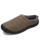 New Men's Slippers Home Winter Indoor Warm Shoes Thick Bottom Plush Waterproof Leather House Slippers Cotton Shoes Big