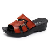 Slippers Shoes Genuine Leather Casual Slides Women Summer Shoes Retro Solid Mother Shoes Wedges Flip
