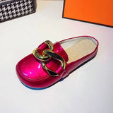 Women Slipper Low Heels Casual Slides Flip Flop Round Toe New Arrival Brand Design Gold Chain Closed Slip On Shoes