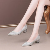 Breakj And Autumn 2025 New Pearl Water Drill Shallow Mouth Coarse Single Shoes Women's Flat Shoes Fashion Low-Heeled Large Women's