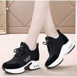 Sneakers Women Thick Bottom Wedges Vulcanized Shoes High Heels Ladies Spring Footwear Suede Leather Female Shoes