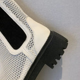 Mesh Sandals Boots Women Mesh Ankle Boot for Summer Mid Heel Slip-On Round Toe Shoes Hollow Out Mixed Colors