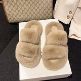 Breakj Thick-Bottomed Fur Slippers Wearing Autumn New Fashion Slope And Loose Cake Bottom-Size Cotton