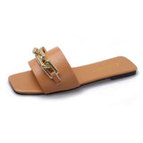 Women's Sandals And Slippers 2023 Summer New One-Shaped Metal Chain Fashionable Ladies