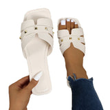 Breakj Asian Women Solid Color Large-Size Rivet Slippers Casual Side Toe Flat Summer Light Beach