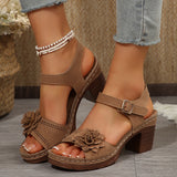 Breakj Large Size High Heel Sandals Large Flower Decoration With A Buckle Thick Heel