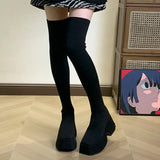 Winter Women's Over The Knee Sock Boots 2023 Stretch Knitted Thick Heels Long Boots Woman Slip on Platform