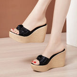 Fish Mouth Slope Heel Slippers Women Wear 2023 Summer New Summer Muffin Thick Soles Large Size 4143 Sandals And Slippers