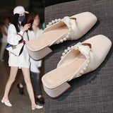 Breakj Woman Root With Home Commuting Outside Wear Slippers Pearl Color Matching Versatile Fashion Slipper
