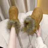 Breakj Foot Pedal Winter New Female Fur Integrated Snow Boots Coarse And Velvet Thick To Keep Warm Short