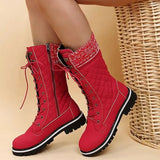 Mujer Women's Winter Side-pull Lace-up Knitted Mid-tube Boots Low-heeled Round-toe Boots High-quality Winter Warm Boots