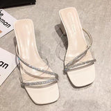 New Women's Thick-Heeled Slippers Korean Version Simple Fashion Transparent Sandals Wear Square Head