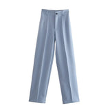 Women's Pants Chic Office Lady Solid Straight Casual Pants Vintage High Waist Zipper Fly Female Trousers Mujer