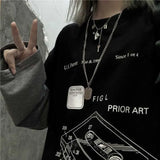 Harajuku Fake Two Piece T-Shirt women Hip Hop Streetwear Long Sleeve Printed Oversized Mens Tees Casual Loose