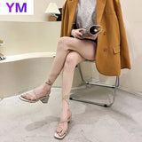 Summer Sandals Women Shoes Beach Sandals Cross Strap Beige Crystal Fashion Square Toe Mules Ladies Outside Zapatillas Mujer