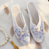 Breakj Plus Size Slippers Women's Summer Low Slope Heel Platform Sandals Embroidery Flower Women's Sandals Slippers Pointed Fashion Nail