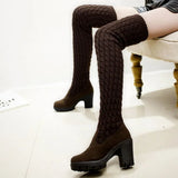 Women Boots Autumn Winter Ladies Fashion Flat Bottom Boots Shoes Over The Knee Thigh High Knitting Wool Long Brand
