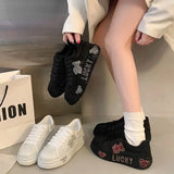 Breakj New Full Diamond Women's Shoes 2025 New Loose Cake Soles Casual Small White Shoes Women's Autumn High-Board