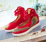 Breakj White Sole, High Heels Single Shoe Backsole Retro One-Word Dish Buckle Female Shallow Embroidered Cloth Shoes Women's