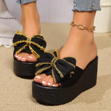 Breakj Bottom Round Head Fashion 2024 New Summer Bow Large Size Women's Slope And