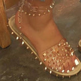 Sandals Summer Rivet Punk Shoes Ankle Strap Female Cool Girls Women's Flats Shoes Buckle Transparent Bling Ladies