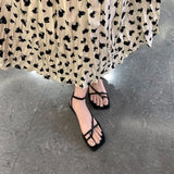 New Holiday Style Korean Square Head Cross Strap Roman Sandals Toe Blue Flat