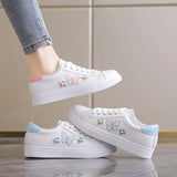 Breakj White Shoes Women 2025 New Spring Breathable Flats Shoe Lace With Sports Fashion Casual Shoes