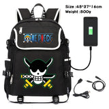 Anime Canvas Backpack Cartoon One Piece Cosplay Shoulder Bag School Laptop Bag Men Women USB Charging computer Travel