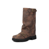 Breakj Boots Belt Buckle Round Head Middle Boots Autumn / Winter Plus Size Women's Boots