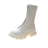Mid-calf Boots Female Lace Up Chunky Heels Women's Platform Shoes 2021 Pu Leather Zipper Ladies Shoes Autumn