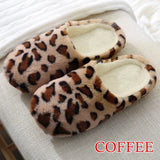 Women Home Slippers With Faux Fur Flats Heels Shoes Winter Warm Slippers Women Leopard Print Female Flip Flop