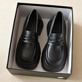 New Korean Version Of The Pine Cake Loafer Shoes Platform Raised Small Leather Shoes Female Black British Round Head Retro JK Single