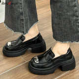 Loafers Platform Women Loafers Fashion Round Toe Chunky Heels Retro Flat Shoes Female Slip on Casual Dress Women