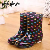Print Rain Boots Women Waterproof Work Shoes for Girls Non Slip Anti Skip PVC Water Shoes Rainboots Mid-Calf