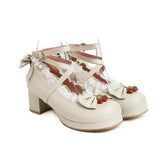 Spring Summer Ladies Platform Cute Bow Princess Mary Jane Lolita Shoes Party High Heel Cross Strap Buckle Girl Sweet Women