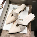 Women Mules Sexy Pointed-Toe Elegant Low Heel Ladies Slippers Slip on Leisure Design Ladies Office Shoes Beige Pumps