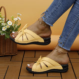 Breakj Bow Slope And Slippers New Solid Color Rocking Line Hollow Shoes Fish Mouth Slippers