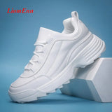 Spring Leather Chunky Sneakers Women's Sports Shoes Ladies Thick White Black Sneakers Women Tennis Vulcanized Shoes