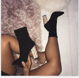 Net Red Model Elastic Cloth Thick With High Heel Women's Boots 259-4 Have To Do 40 Yards