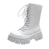 Breakj Boots Female 2023 New Fall British Wind Thick Bottom Casual Strap Middle Boots High Heel Ins Web Celebrity