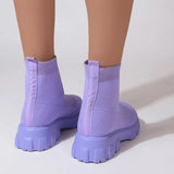 Spring Autumn Shoes Platform Round Toe Pink Purple Ladies Boots Zapatos Mujer Size 43 Women Boots Stretch Fabrics
