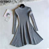 Autumn Winter black Sweater Dress Women o-neck Long Sleeve A Line thick Knit mini Dress female girl short bodycon