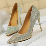 Shoes Rhinestone Woman Pumps Fashion Wedding Shoes Women Basic Pump Stiletto Heels 10cm 7cm Heeled Shoes High
