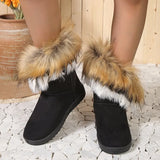 Snow Boots Women In The Winter Of 2025 New Fashion Round Head Flat Hairy Mouth Plus Velvet Warm Cotton